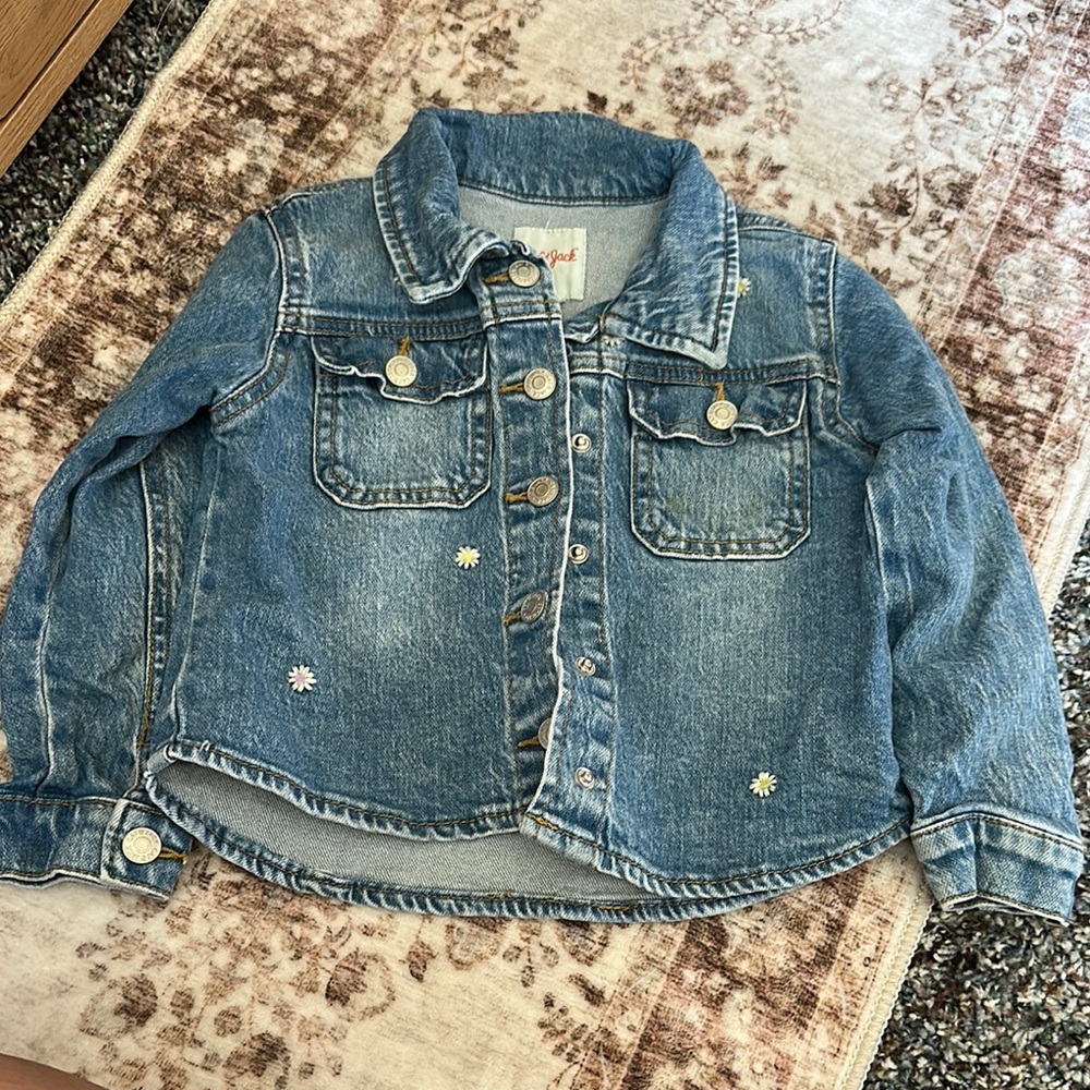 Cat & Jack Blue Denim Jacket with White Floral Details